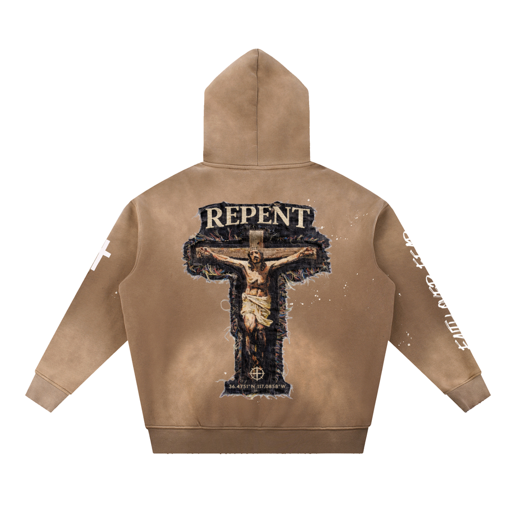 Vintage Washed Frayed Fleece Hoodie