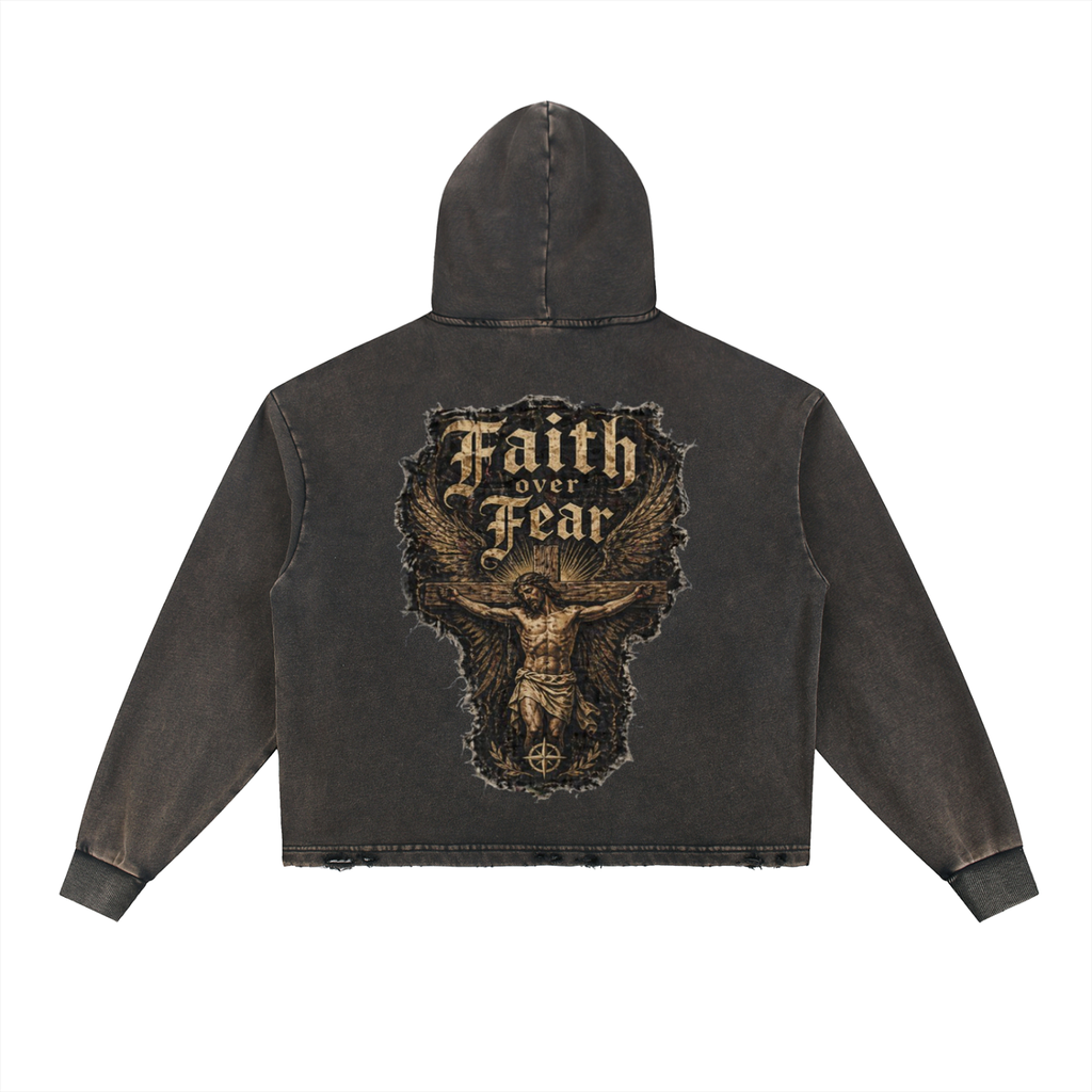 Vintage Washed Frayed-Hem Hoodie