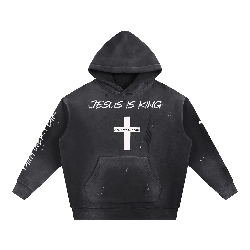 Vintage Washed Frayed Fleece Hoodie
