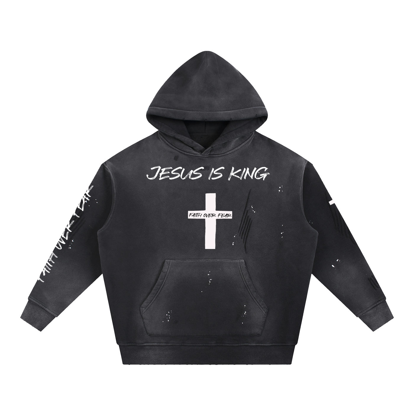 Vintage Washed Frayed Fleece Hoodie