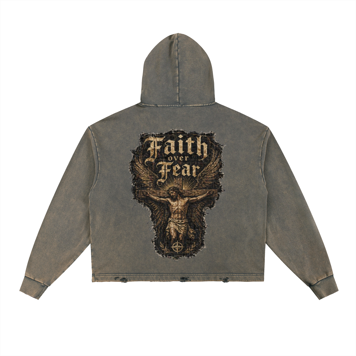 Vintage Washed Frayed-Hem Hoodie