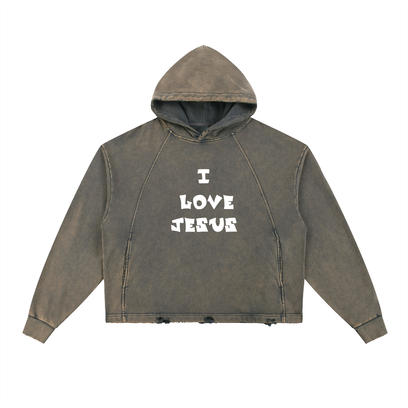 Vintage Washed Frayed-Hem Hoodie