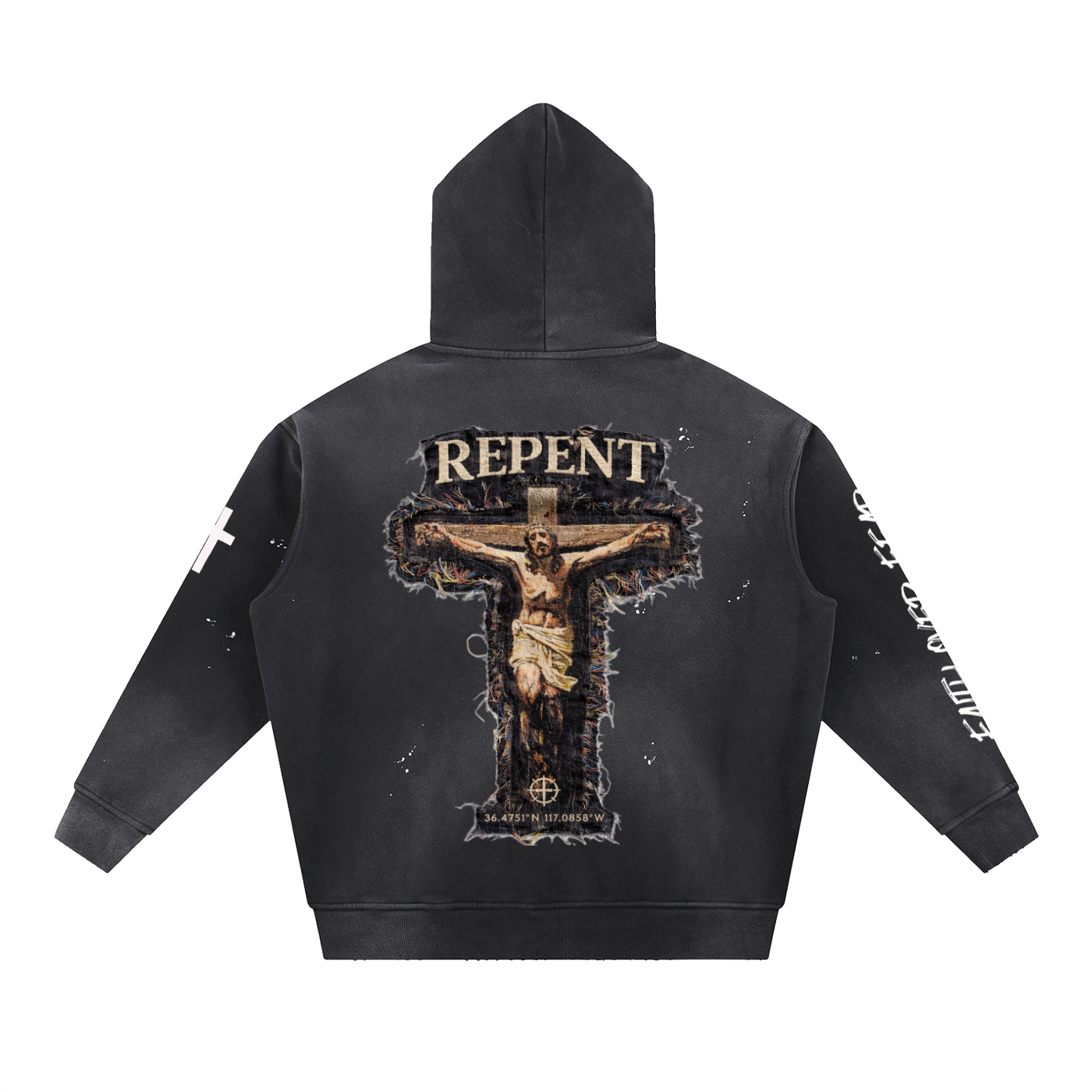 Vintage Washed Frayed Fleece Hoodie