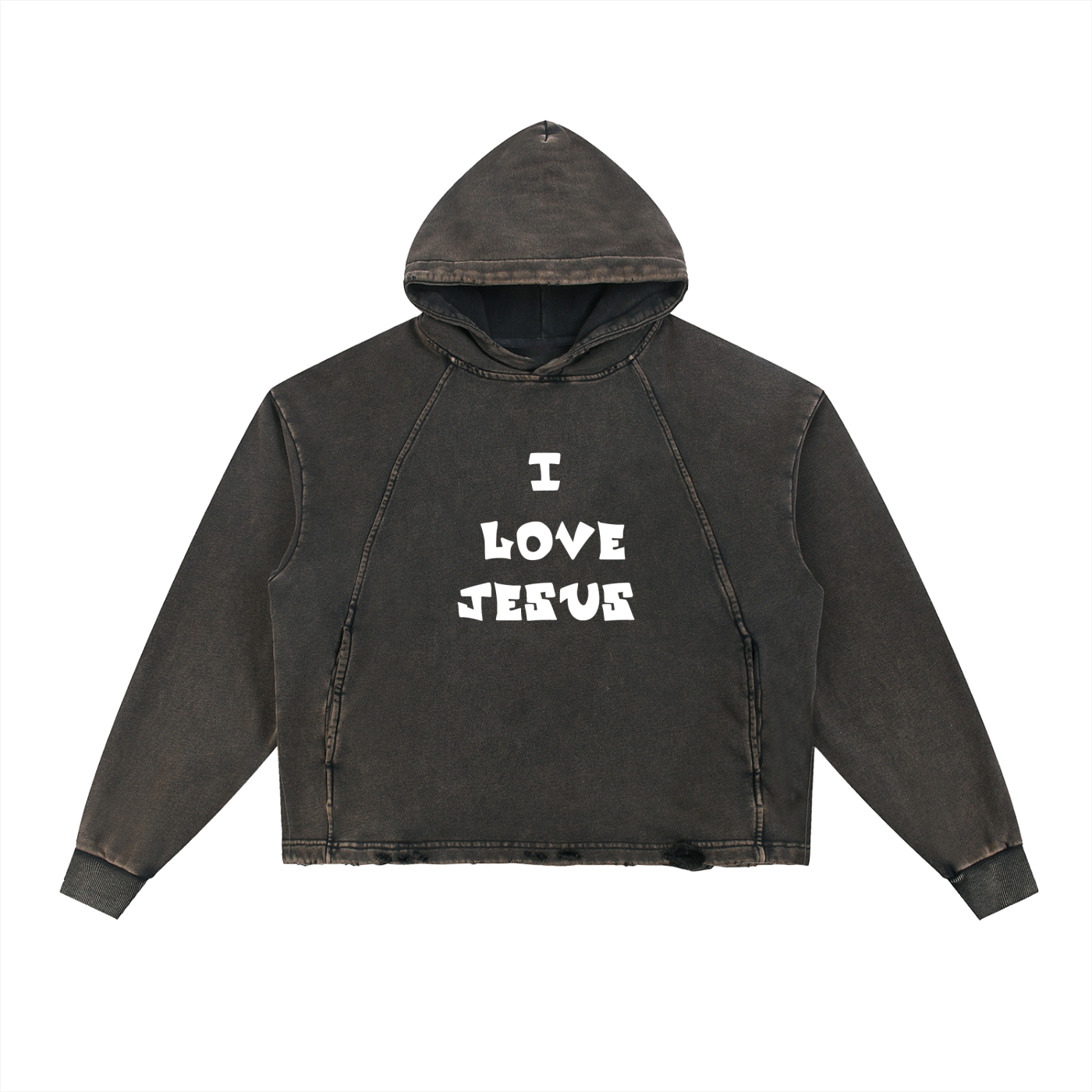 Vintage Washed Frayed-Hem Hoodie
